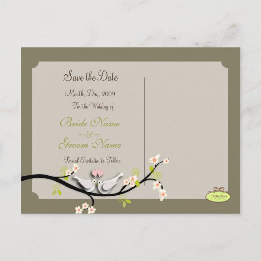 Save the Date doves+roze bloesems/diy kleur Aankondigingskaart (Achterkant)