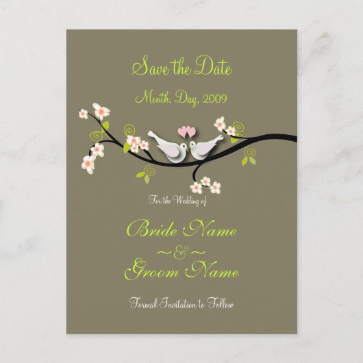 Save the Date doves+roze bloesems/diy kleur Aankondigingskaart (Voorkant)