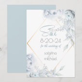Save the date | Dusty Blue Waterverf Peonies (Voorkant / Achterkant)
