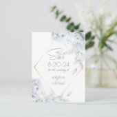 Save the date | Dusty Blue Waterverf Peonies Briefkaart (Staand voorkant)