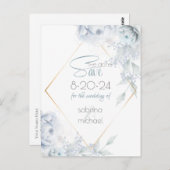 Save the date | Dusty Blue Waterverf Peonies Briefkaart (Voorkant / Achterkant)