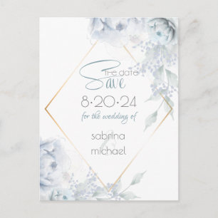 Save the date Dusty Blue Waterverf Peonies Briefkaart
