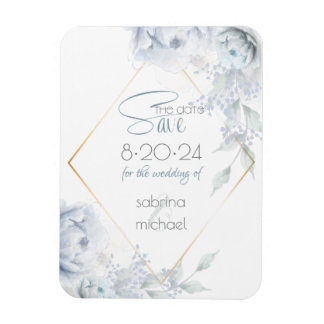 Save the date | Dusty Blue Waterverf Peonies Magneet