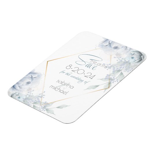 Save the date | Dusty Blue Waterverf Peonies Magneet (Linkerzijde)