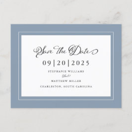 Save the date | Dusty Blue Wedding Elegant Script Aankondigingskaart