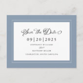 Save the date | Dusty Blue Wedding Elegant Script Aankondigingskaart (Voorkant)