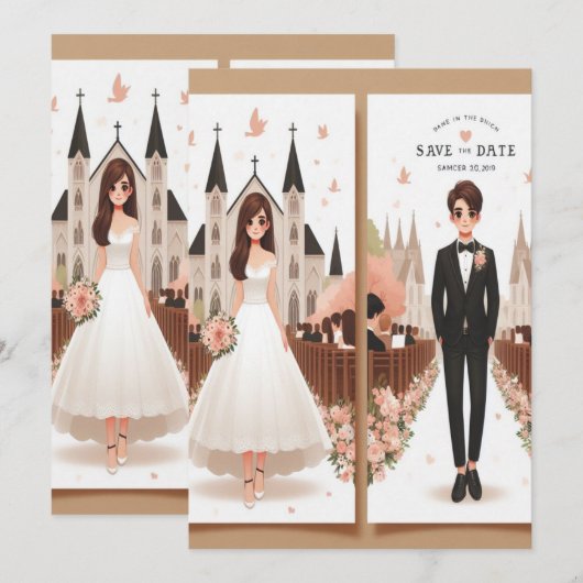 Save the date :een liefdesverhaal begint kaart (Voorkant / Achterkant)