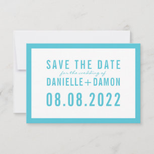 SAVE THE DATE eenvoudig bloktype modern aqua blauw RSVP Kaartje