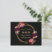 Save the Date eindexamenfeest 2021 zwarte bloemen Briefkaart (Staand voorkant)