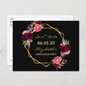 Save the Date eindexamenfeest 2021 zwarte bloemen Briefkaart (Voorkant / Achterkant)