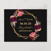 Save the Date eindexamenfeest 2021 zwarte bloemen Briefkaart (Voorkant)