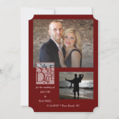 Save the Date Elegant 2-Foto Bourgondische Rode Hu (Voorkant)