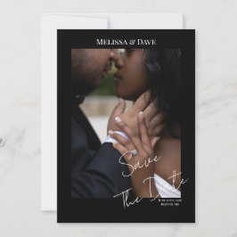 Save The Date- Elegant Black background with photo Kaart