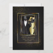 Save the date | Elegant Black en Gold Glitter Kaart (Voorkant)