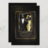 Save the date | Elegant Black en Gold Glitter Kaart (Voorkant / Achterkant)