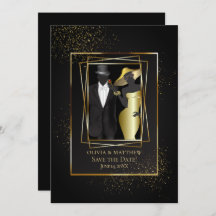 Save the date | Elegant Black en Gold Glitter