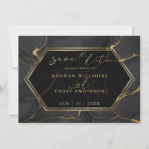 Save the date | Elegant Black en Gold Marble