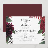 Save the date | Elegant Burgundy Marsala Floral Kaart (Voorkant / Achterkant)