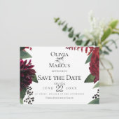 Save the date | Elegant Burgundy Marsala Floral Kaart (Staand voorkant)
