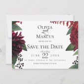 Save the date | Elegant Burgundy Marsala Floral Kaart (Voorkant)