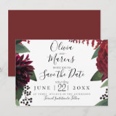 Save the date | Elegant Burgundy Marsala Floral Kaart (Voorkant / Achterkant)