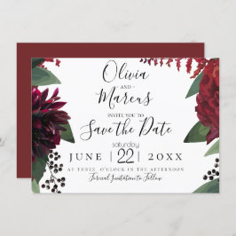 Save the date | Elegant Burgundy Marsala Floral Kaart