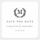 Save the date! Elegant Crest Monogram Wit Vierkante Sticker (Voorkant)