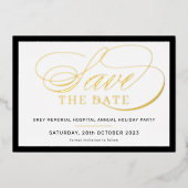SAVE THE DATE Elegant fancy script zwart goud Folie Uitnodiging (Voorkant)