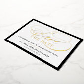 SAVE THE DATE Elegant fancy script zwart goud Folie Uitnodiging (Gedraaid)