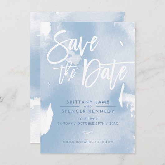 SAVE THE DATE elegant geverfd bord blauw waterverf (Voorkant / Achterkant)