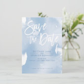 SAVE THE DATE elegant geverfd bord blauw waterverf (Staand voorkant)