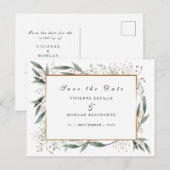 Save The Date elegant groen blad goud Briefkaart (Voorkant / Achterkant)