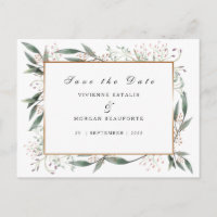 Save The Date elegant groen blad goud