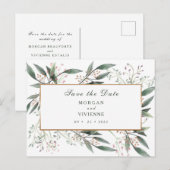 Save The Date elegant groen blad goud Briefkaart (Voorkant / Achterkant)