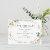 Save the date | Elegant Ivory en Blush Floral Kaart (Staand voorkant)