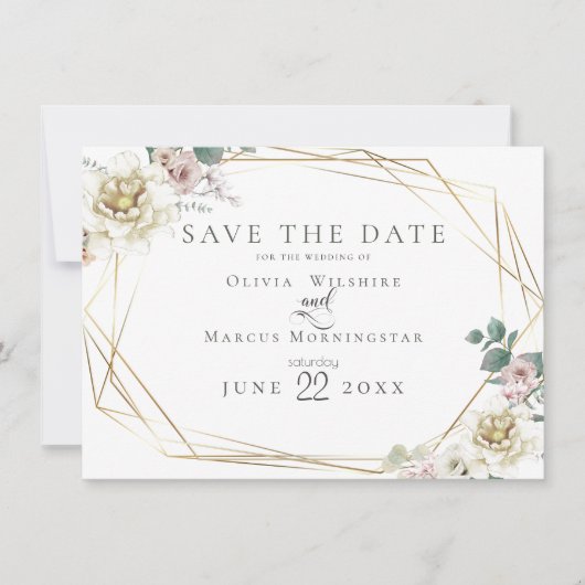 Save the date | Elegant Ivory en Blush Floral Kaart (Voorkant)