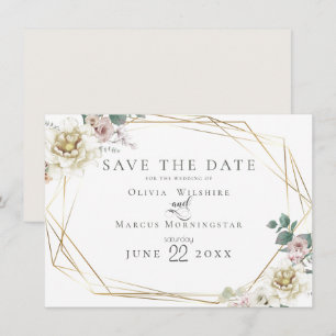 Save the date   Elegant Ivory en Blush Floral Kaart