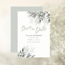 Save The Date Elegant Watercolor Leaves