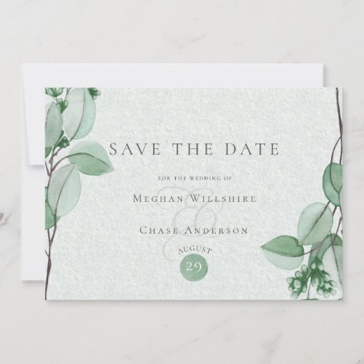 Save the date | Elegant Waterverf Eucalyptus (Voorkant)