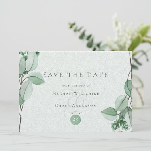Save the date | Elegant Waterverf Eucalyptus (Staand voorkant)