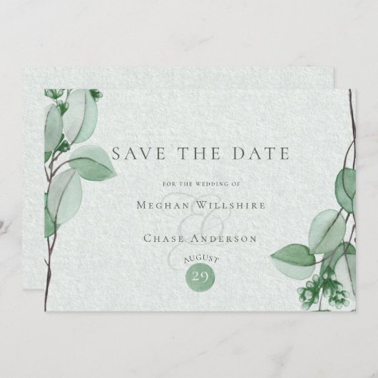 Save the date | Elegant Waterverf Eucalyptus (Voorkant / Achterkant)