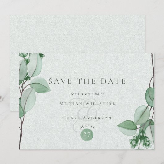 Save the date | Elegant Waterverf Eucalyptus (Voorkant / Achterkant)