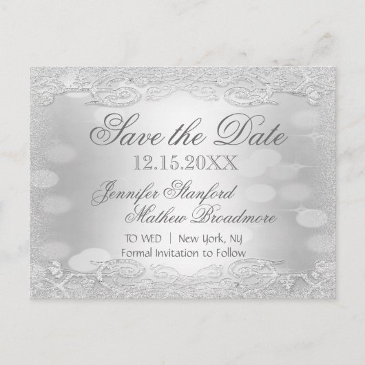 Save the date | Elegant zilver Aankondigingskaart (Voorkant)