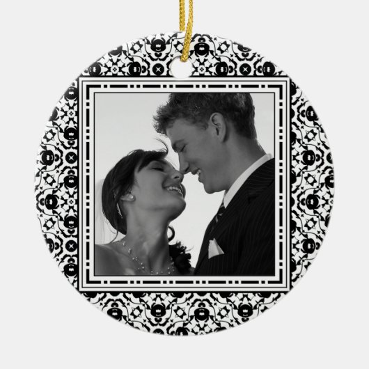 Save-the-Date Elegant Zwart-wit Keramisch Ornament (Voorkant)