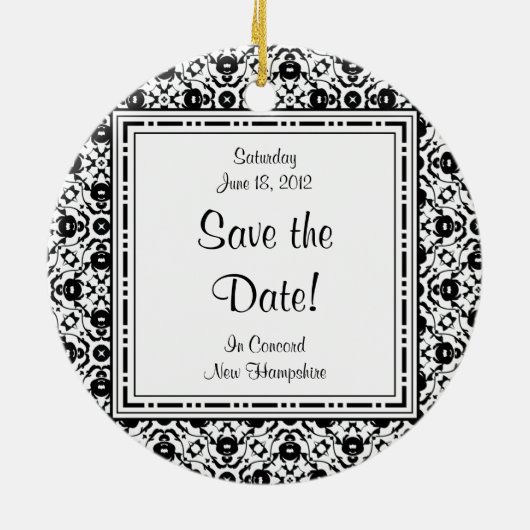 Save-the-Date Elegant Zwart-wit Keramisch Ornament (Achterkant)