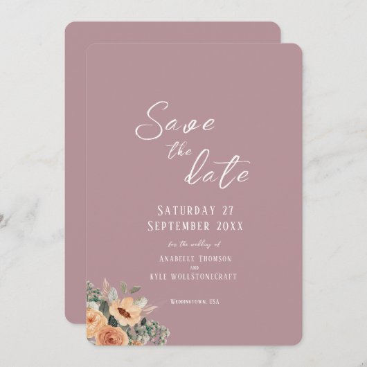 Save the Date - Elegante blush roze bruiloft (Voorkant / Achterkant)
