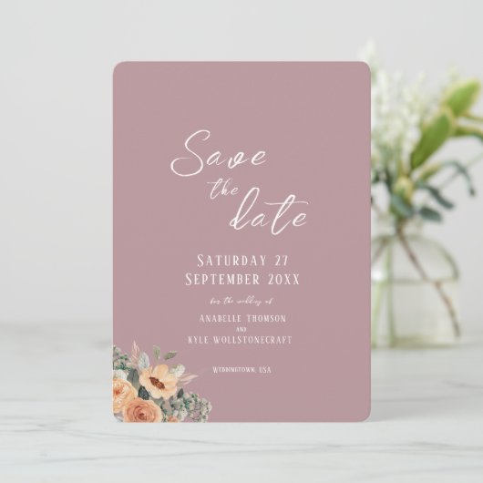 Save the Date - Elegante blush roze bruiloft (Staand voorkant)