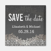 Save the Date - Elegante Dark Silver Damask Magneet (Voorkant)