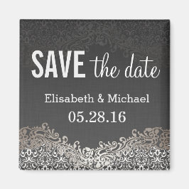 Save the Date - Elegante  Dark Silver Damask Magneet