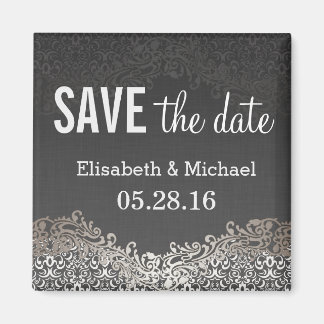 Save the Date - Elegante Dark Silver Damask Magneet